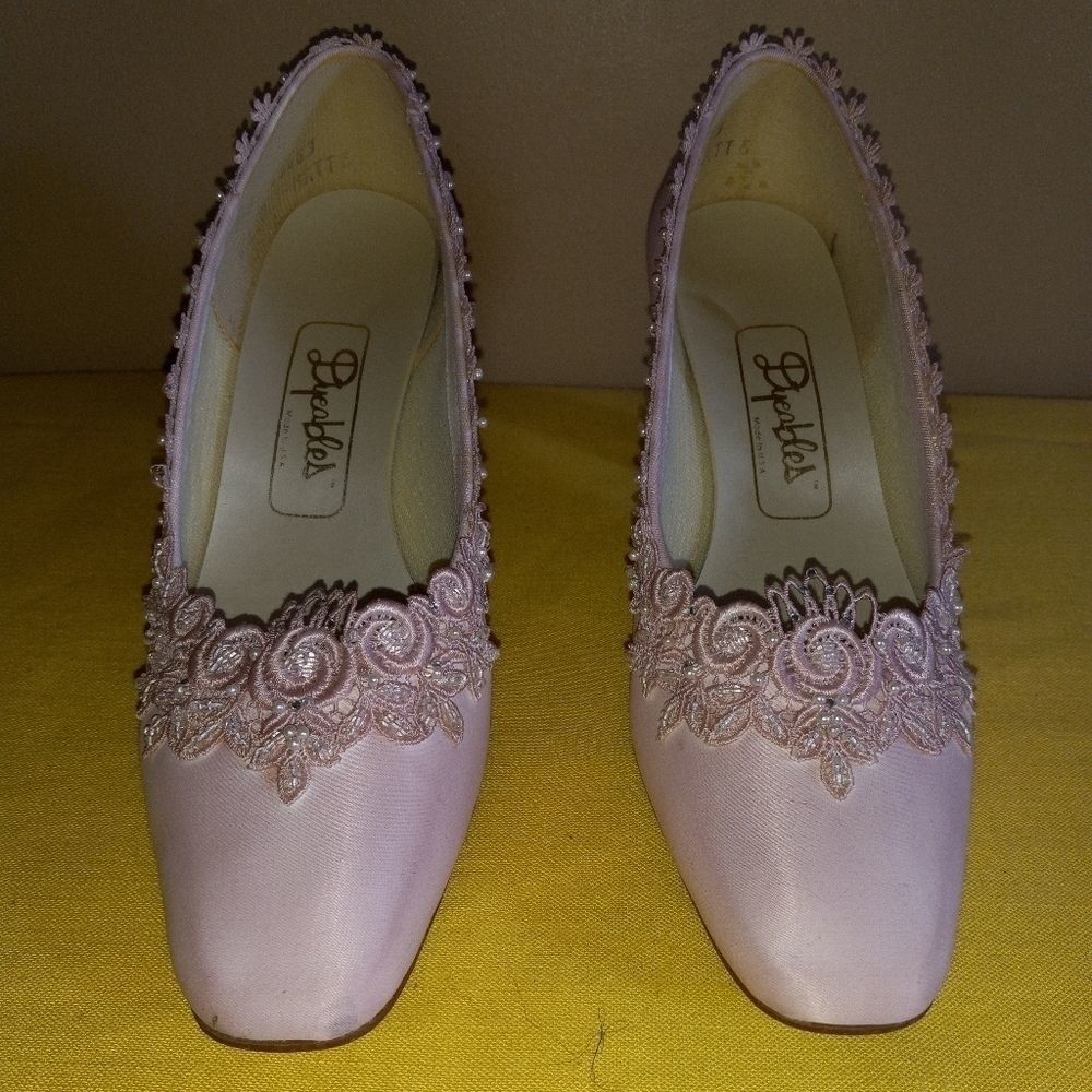 Dyeables pink art deco beaded heels, 5.5B